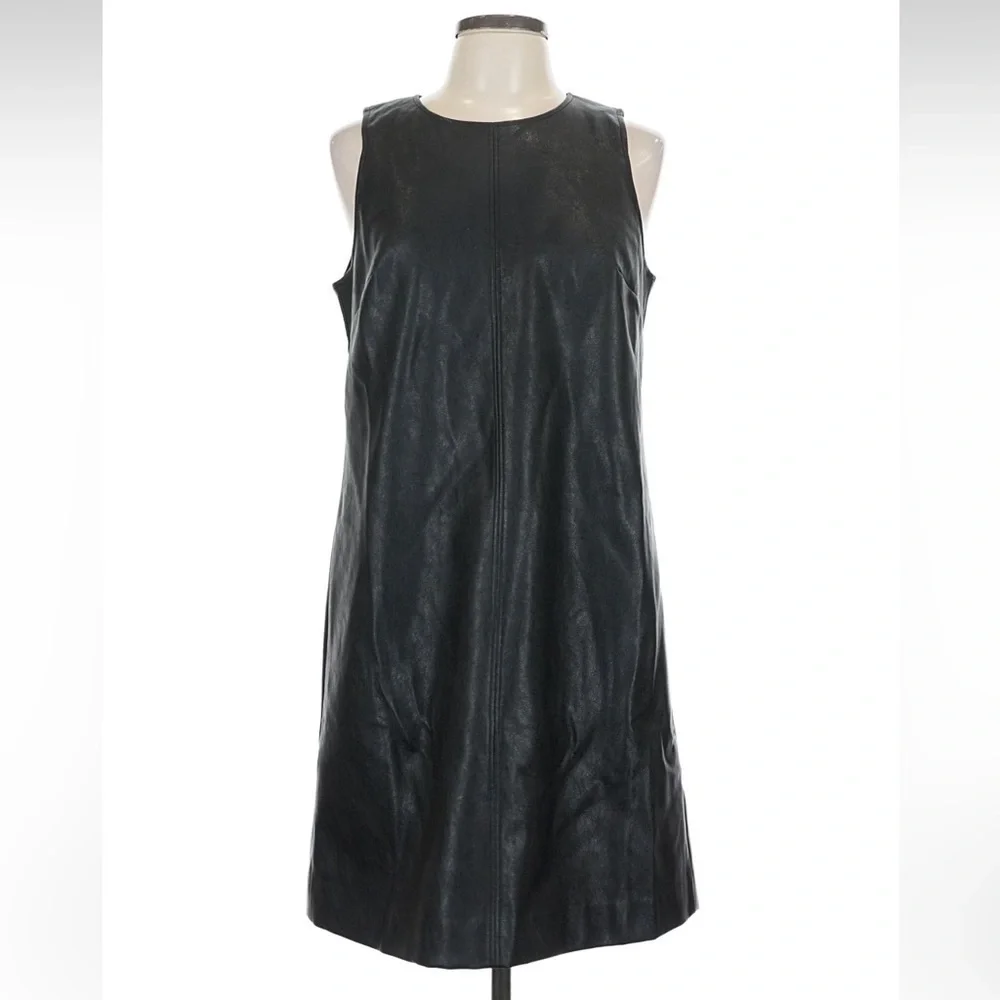 NWT! J. Crew Black Faux-Leather Sleeveless Shift Dress. Size 10.